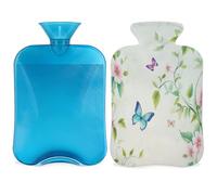 Entemne Bolsa de agua caliente de 2 litros, hojas verdes, mariposa, arte, bolsa de agua caliente con funda, bolsa de terapia reutilizable para aliviar el dolor, calambres menstruales, dolor muscular