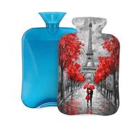 Entemne Bolsa de agua caliente de 2 litros para amantes de Eiffel, pintura artística, bolsa de agua caliente con funda, bolsa de terapia reutilizable para aliviar el dolor, calambres menstruales