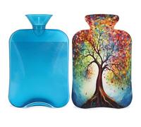 Entemne Bolsa de agua caliente de 2 litros, pintura artística, hojas de árbol coloridas, bolsa de agua caliente con funda, bolsa de terapia reutilizable para aliviar el dolor, calambres menstruales