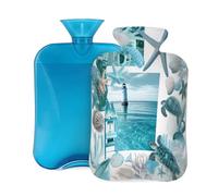 Entemne Bolsa de agua caliente de 2 litros, tortuga marina, estrella de mar, turquesa, bolsa de agua caliente con funda, bolsa de terapia reutilizable para aliviar el dolor, calambres menstruales