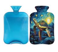 Entemne Bolsa de agua caliente de 2 litros, tortuga marina, fantasía, noche estrellada, galaxia, bolsa de agua caliente con funda, bolsa de terapia reutilizable para aliviar el dolor, calambres