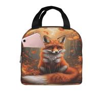 Entemne Bolsa de almuerzo con diseño de zorro de bosque otoñal para hombres, mujeres y niños, bolsa térmica pequeña a prueba de fugas, bolsas de comida para el trabajo, picnic, escuela
