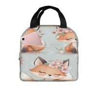 Entemne Bolsa de almuerzo con diseño de zorro floral para hombres, mujeres y niños, bolsa de almuerzo aislada pequeña bolsa térmica a prueba de fugas para el trabajo, picnic, escuela