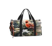 Entemne Bolsa de deporte de madera azul claro con compartimento para zapatos, bolsa de viaje ligera resistente al agua para fin de semana durante la noche, Hojas de acebo, cardenales, pájaros rojos