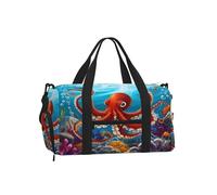 Entemne Bolsa de gimnasio con compartimento para zapatos, ligera, resistente al agua, para fin de semana o durante la noche, Pulpo rojo bajo el agua, 45x23x25cm, Clásico