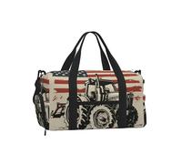 Entemne Bolsa de gimnasio deportiva con compartimento para zapatos, ligera, resistente al agua, para fin de semana, durante la noche, con diseño de estrellas, color rojo y azul, Retro Tractor America