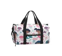 Entemne Bolsa de gimnasio deportiva con compartimento para zapatos, ligera, resistente al agua, para fin de semana, para llevar durante la noche, Estrella de mar con diseño de sirenas, medusas