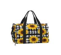 Entemne Bolsa de gimnasio deportiva con compartimento para zapatos, para mujeres y hombres, ligera, resistente al agua, para fin de semana, durante la noche, Girasoles amarillos Buffalo Plaid