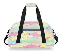 Entemne Bolsa de lona para niños, color pastel, arcoíris, tiburones, mar, resistente al agua, bolsa de deporte ligera para viajes, para niños y niñas, bolsa de transporte para fin de semana