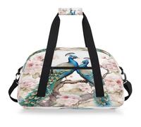 Entemne Bolsa de lona para niños, diseño de flores de pavo real, resistente al agua, para gimnasio, deportes, bolsa de viaje ligera para niños y niñas, bolsa de transporte para fin de semana