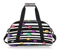 Entemne Bolsa de lona para niños, diseño de lunares coloridos, rayas negras, resistente al agua, para gimnasio, deportes, bolsa de viaje ligera para niños y niñas, bolsa de transporte para fin de