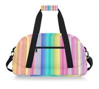 Entemne Bolsa de lona para niños, diseño de rayas arcoíris pastel, resistente al agua, para gimnasio, deportes, bolsa de viaje ligera para niños y niñas, bolsa de transporte para fin de semana