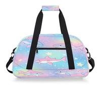 Entemne Bolsa de lona para niños, diseño de tiburones arcoíris pastel, resistente al agua, bolsa de deporte ligera para niños y niñas, bolsa de viaje para llevar durante la noche