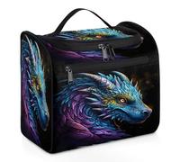 Entemne Bolsa de maquillaje colgante grande para viajes, colorido dragón arte, organizador de artículos de tocador con bolsillos, impermeable, portátil, para mujeres, niñas, hombres, regalos