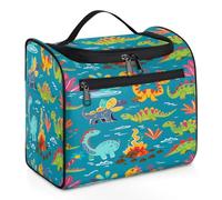 Entemne Bolsa de maquillaje colgante grande para viajes, dinosaurio tropical de colores, organizador de artículos de tocador con bolsillos, impermeable, portátil, para mujeres, niñas, hombres, regalos