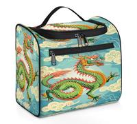 Entemne Bolsa de maquillaje colgante grande para viajes, diseño de dragón antiguo chino, organizador de artículos de tocador con bolsillos, impermeable, portátil, para mujeres, niñas, hombres, regalos