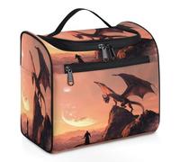 Entemne Bolsa de maquillaje colgante grande para viajes, diseño de dragón caballero, organizador de cosméticos con bolsillos, impermeable, portátil, para mujeres, niñas, hombres, regalos