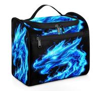 Entemne Bolsa de maquillaje colgante grande para viajes, diseño de dragón de fuego azul, organizador de cosméticos con bolsillos, impermeable, portátil, para mujeres, niñas, hombres, regalos