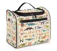 Entemne Bolsa de maquillaje colgante grande para viajes, educación, alfabeto, cartas, dinosaurio, cosméticos, organizador con bolsillos, impermeable, portátil, para mujeres, niñas, hombres, regalos