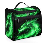 Entemne Bolsa de maquillaje grande colgante para viajes, organizador de cosméticos con diseño de dragón verde con bolsillos, impermeable, portátil, para mujeres, niñas, hombres, regalos