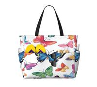 Entemne Bolsa de playa grande con cremallera, coloridas chanclas de verano, color azul, impermeable, a prueba de arena, bolsa de playa plegable para mujeres, viajes, vacaciones, gimnasio, alberca