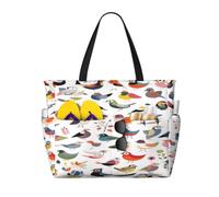 Entemne Bolsa de playa grande con cremallera, coloridas chanclas de verano, color azul, impermeable, a prueba de arena, bolsa de playa plegable para mujeres, viajes, vacaciones, gimnasio, alberca