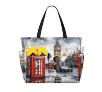 Entemne Bolsa de playa grande con cremallera, diseño retro de Londres, Big Ben, impermeable, a prueba de arena, plegable, para mujer, viajes, vacaciones, gimnasio, piscina, caravana, London Vintage
