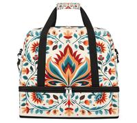 Entemne Bolsa de viaje grande para mujeres y hombres, diseño étnico de la India, floral, plegable, con compartimento para zapatos, ligera, bolsa de equipaje de mano durante la noche