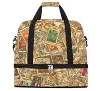 Entemne Bolsa de viaje grande para mujeres y hombres, diseño vintage de cartas del tarot, bolsa de lona plegable con compartimento para zapatos, bolsa de equipaje ligera para llevar durante la noche