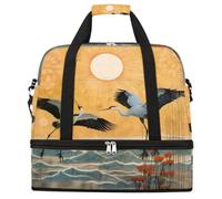 Entemne Bolsa de viaje grande para mujeres y hombres, estilo vintage, con grulla china, plegable, con compartimento para zapatos, ligera, para llevar en el equipaje durante la noche