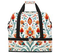 Entemne Bolsa de viaje grande para mujeres y hombres, india, étnico, abstracto, floral, plegable, con compartimento para zapatos, ligera, bolsa de equipaje de mano durante la noche