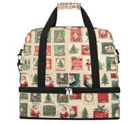 Entemne Bolsa de viaje grande para mujeres y hombres, vintage, diseño postal, Papá Noel, plegable, con compartimento para zapatos, ligera, para llevar en el equipaje durante la noche