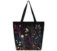 Entemne Bolsa grande de lona para mujer, con diseño de flores silvestres, bolsa de comestibles con bolsillo con cremallera, reutilizable, ecológica, bolsa de hombro para el trabajo, viajes, uso diario