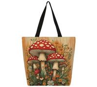 Entemne Bolsa grande de lona para mujer, diseño de hongos, flores silvestres, bolsa de comestibles con bolsillo con cremallera, reutilizable, ecológica, bolsa de hombro para el trabajo, viajes, uso