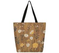 Entemne Bolsa grande de lona para mujer, diseño vintage de flores silvestres, bolsa de comestibles con bolsillo con cremallera, reutilizable, ecológica, bolsa de hombro para el trabajo, viajes, uso