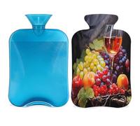 Entemne Botella de agua caliente de 2 litros, copa de vino de uva, frutas, pintura artística, bolsa de agua caliente con funda, bolsa de terapia reutilizable para aliviar el dolor, calambres
