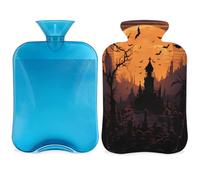 Entemne Botella de agua caliente de 2 litros para Halloween, cementerio, murciélagos, luna, bolsa de agua caliente con funda, bolsa de terapia reutilizable para aliviar el dolor, calambres menstruales