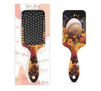 Entemne Cepillo de pelo para mujeres, hombres, niñas, niños, béisbol, arte floral, pintura del cuero cabelludo, cepillo de masaje, peine de cojín de aire para cabello húmedo y seco, desenredar