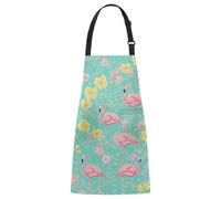Entemne Delantal de cocina ajustable, diseño de flamenco, turquesa pastel | Delantal de cocinero resistente al agua y al aceite para mujeres y hombres, delantales de camarero con 2 bolsillos para