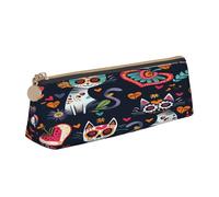 Entemne Estuche de piel impermeable para lápices para niñas y niños, organizador de papelería, bolsa pequeña para suministros escolares, bolsa organizadora de oficina, Funny Day of the Dead Sugar