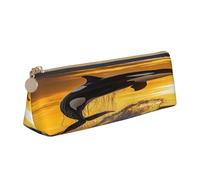 Entemne Estuche de piel impermeable para lápices para niñas y niños, organizador de papelería, bolsa pequeña para suministros escolares, bolsa organizadora de oficina, Sea Orca Killer Whale Sunset, 21