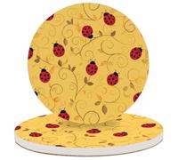 Entemne Juego de 2 posavasos de cerámica con diseño de mariquitas, diseño abstracto de hojas de árbol, con respaldo de corcho, protección de mesa, resistente al calor, antideslizante, ideal como