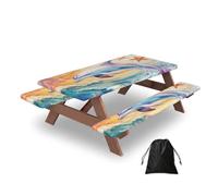 Entemne Juego de funda de mesa de picnic con diseño de delfín y conchas marinas con 2 fundas de banco, 5 pies