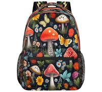 Entemne Mochila escolar para niños y niñas, diseño de hongos del bosque, mariposas, flores coloridas, mochila grande para escuela primaria, secundaria, impermeable, ligera, para adolescentes, viajes