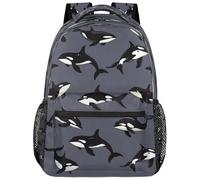 Entemne Mochila escolar para niños y niñas, lindas orcas saltando gris oscuro, mochila grande para escuela primaria, secundaria, impermeable, ligera, para adolescentes, viajes, senderismo