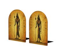 Entemne Murales de madera de Anubis del antiguo Egipto, 1 par de sujetalibros grandes antideslizantes en forma de L con base de metal, tapones decorativos resistentes para libros, para estantes
