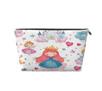 Entemne Neceser de maquillaje con diseño de castillo de princesas de dibujos animados, impermeable, de piel de PVC, organizador de cosméticos para mujeres y niñas, portátil, pequeño, bolsa de aseo de