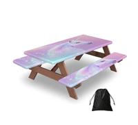 Entemne Rainbow Unicorn Fantasy Magic Picnic - Juego de fundas para mesa de picnic con 2 fundas de banco, 1,5 m