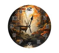 Entemne Reloj de pared silencioso de 25,4 cm, diseño de ciervos de bosque, sin tictac, funciona con pilas, reloj decorativo para dormitorio, sala de estar, fácil de leer