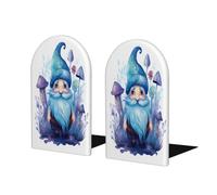 Entemne Sujetalibros de madera con diseño de gnomo y hongos en acuarela, 1 par de sujetalibros antideslizantes en forma de L con base de metal, tapones decorativos resistentes para libros, para